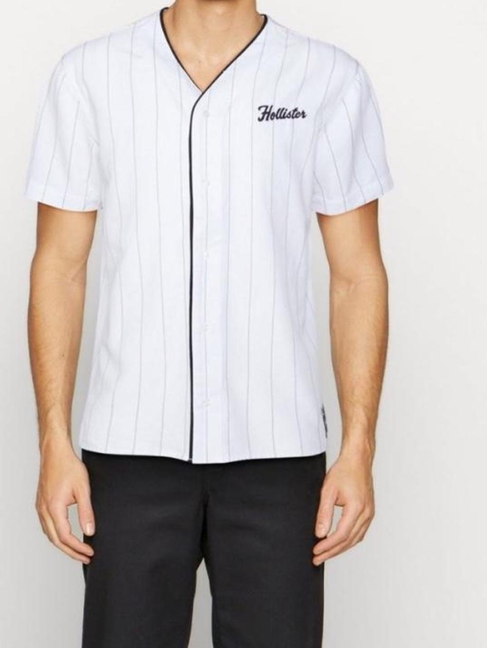 Hollister White Baseball Shirt with Black Pinstripes